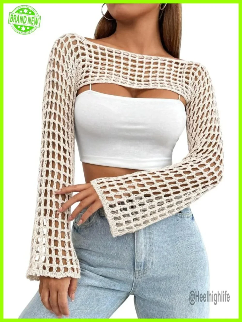 Crochet Hollow Out Bolero Shrug See Through Cropped Knit Sweater Top Y2K